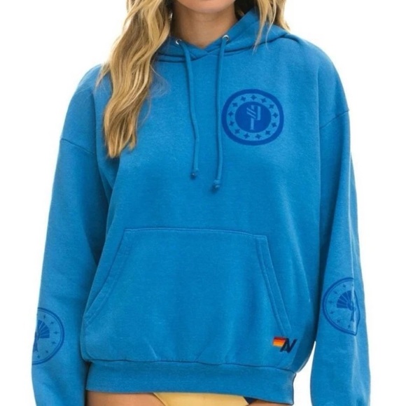 Aviator Nation X Hunger Games hoodie sweatshirt Large women blue - Picture 2 of 11